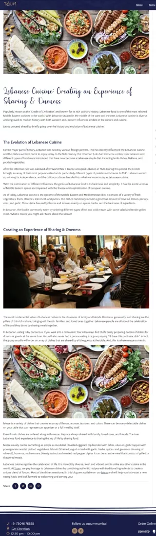 Lebanese Cuisine: Creating an Experience of Sharing & Oneness