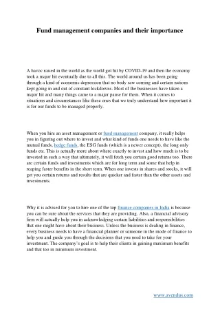 fund management companies and their importance