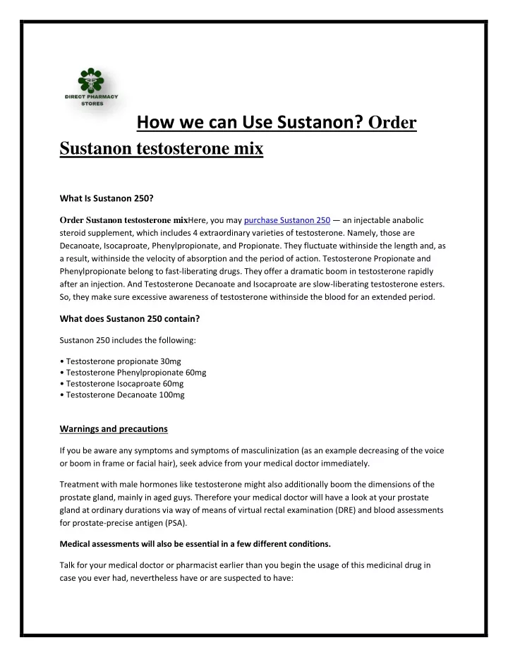 how we can use sustanon order sustanon