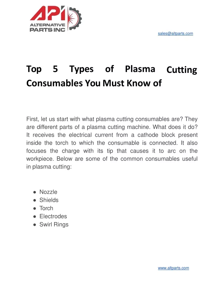 top 5 types of plasma consumables you must know of