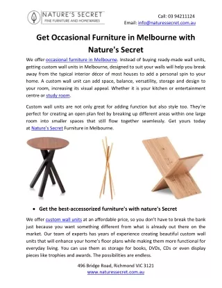 Get Occasional Furniture in Melbourne with Nature's Secret