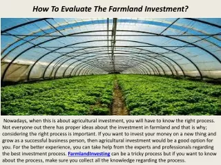 how to evaluate the farmland investment