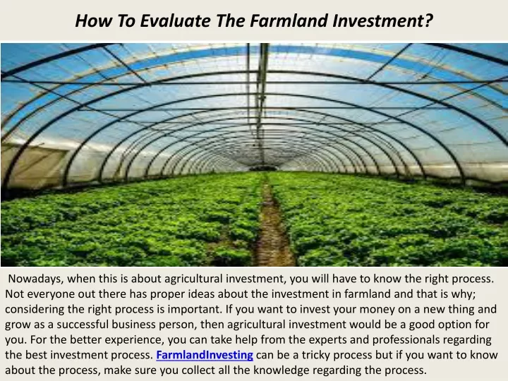 how to evaluate the farmland investment