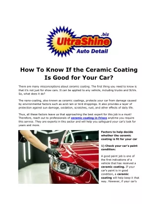 How To Know If The Ceramic Coating Is Good For Your Car?