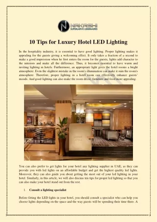 10 Tips for Luxury Hotel LED Lighting