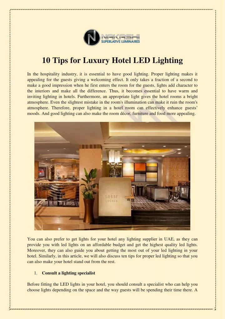 10 tips for luxury hotel led lighting