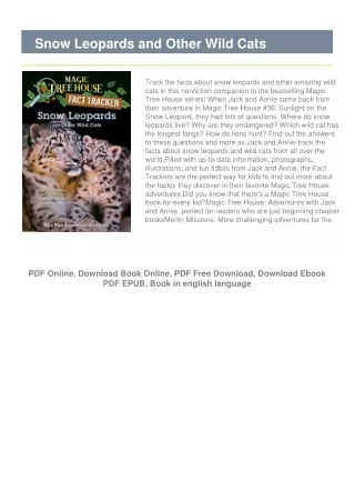 [DOWNLOAD] pdf Snow Leopards and Other Wild Cats Kindle
