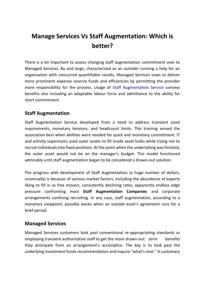manage services vs staff augmentation which