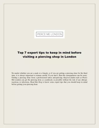 Top 7 expert tips to keep in mind before vising a piercing shop in London