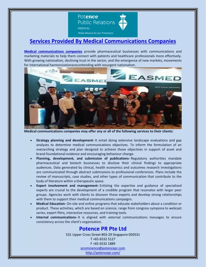 services provided by medical communications