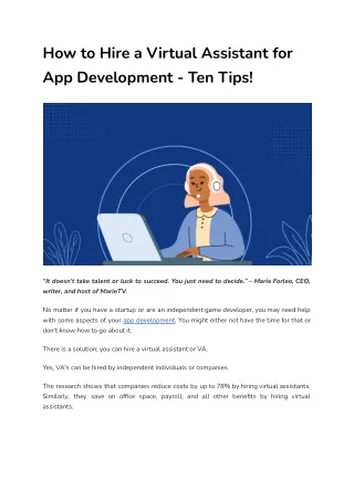 How to Hire a Virtual Assistant for App Development - Ten Tips!