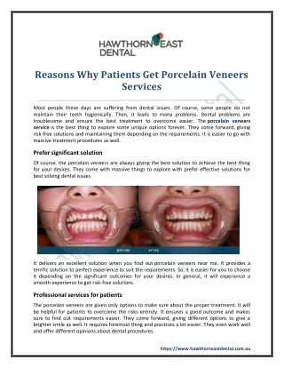 Reasons Why Patients Get Porcelain Veneers Services