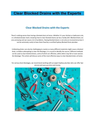 Clear Blocked Drains with the Experts