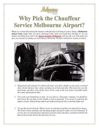 Why Pick the Chauffeur Service Melbourne Airport