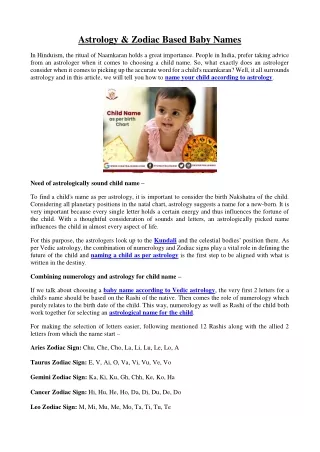 astrology zodiac based baby names