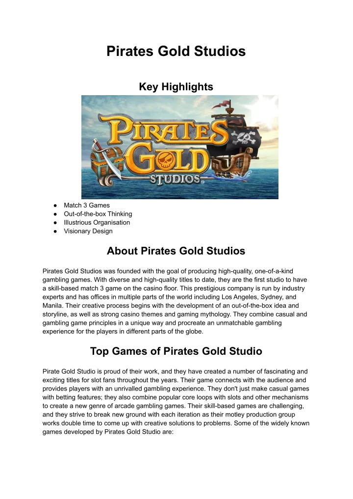 pirates gold studios