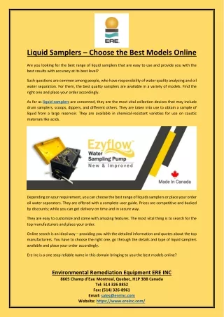 liquid samplers choose the best models online