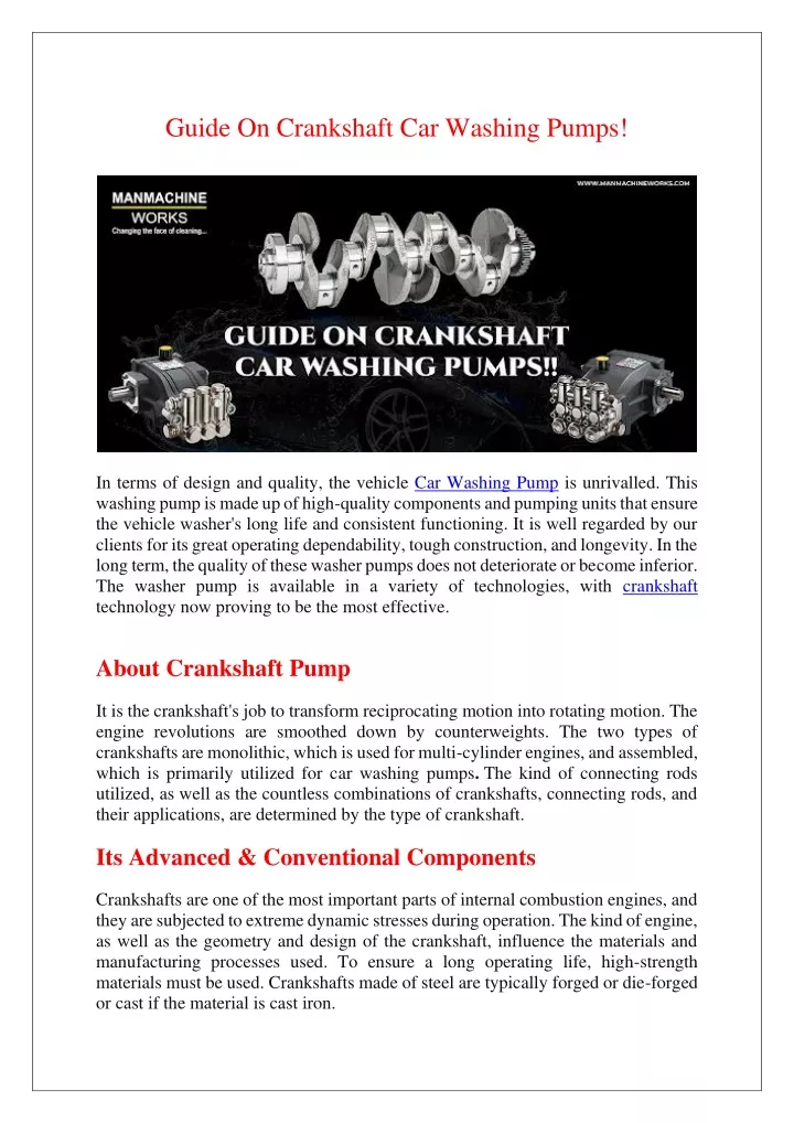 guide on crankshaft car washing pumps