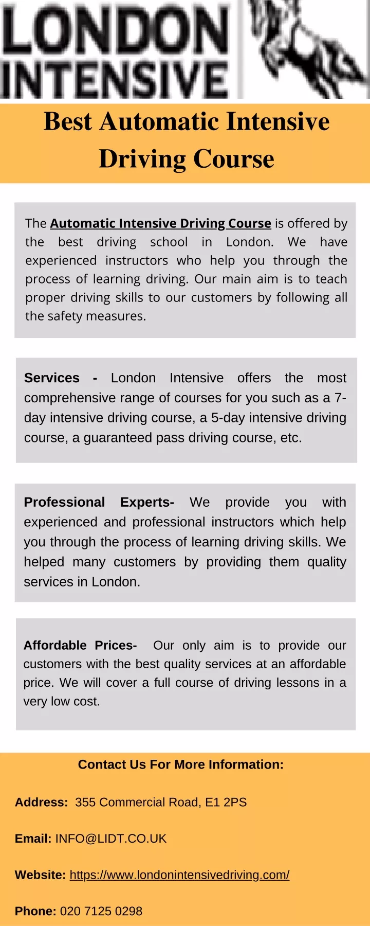 best automatic intensive driving course