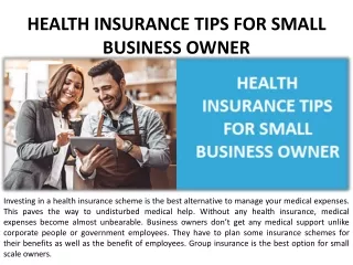 HEALTH INSURANCE RECOMMENDATIONS FOR SMALL BUSINESS OWNERS