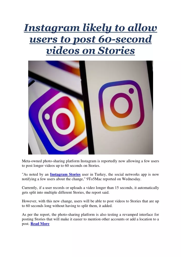 instagram likely to allow users to post 60 second