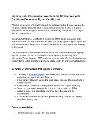 Signing Bulk Documents Have Become Stress-Free with Capricorn Document Signer Certificates