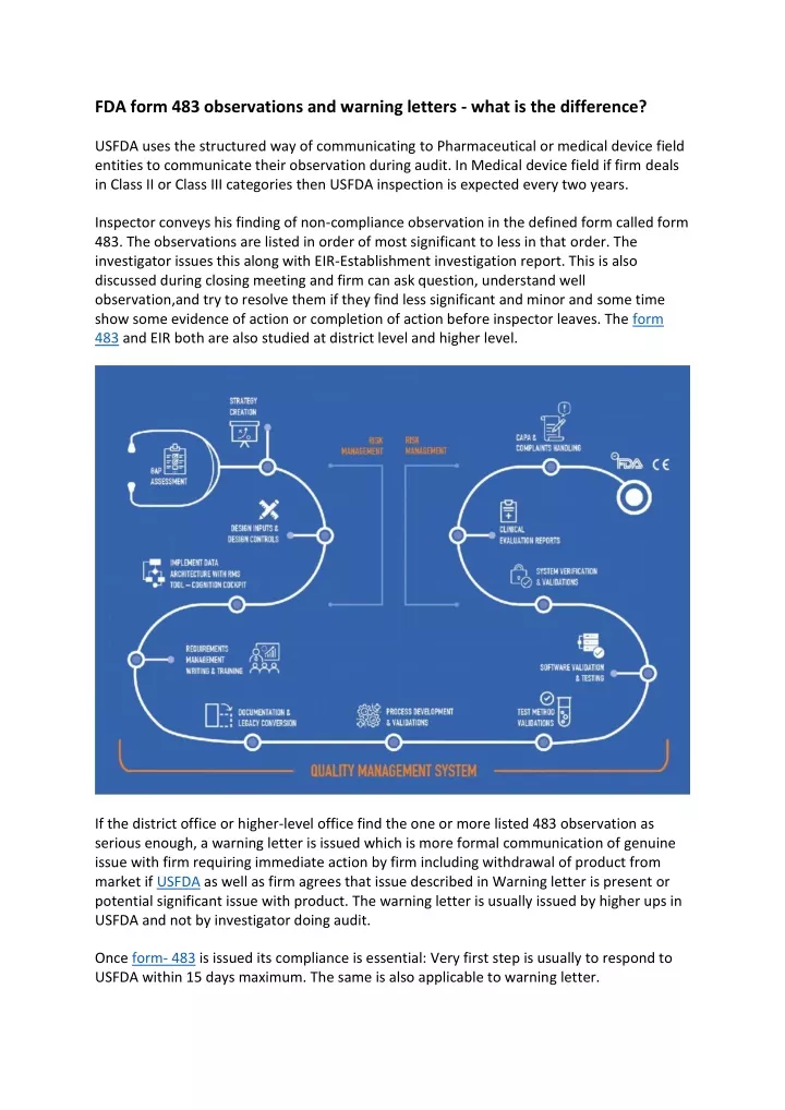 fda form 483 observations and warning letters