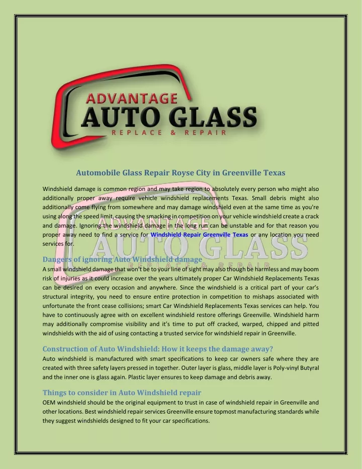 automobile glass repair royse city in greenville