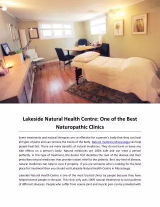 Lakeside Natural Health Centre One of the Best Naturopathic Clinics