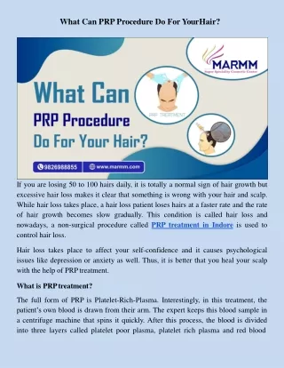 What Can PRP Procedure Do For Your Hair?