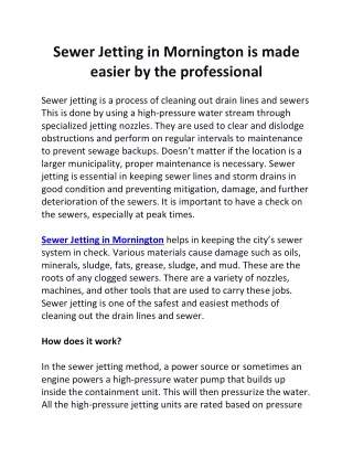 Sewer Jetting in Mornington is made easier by the professional