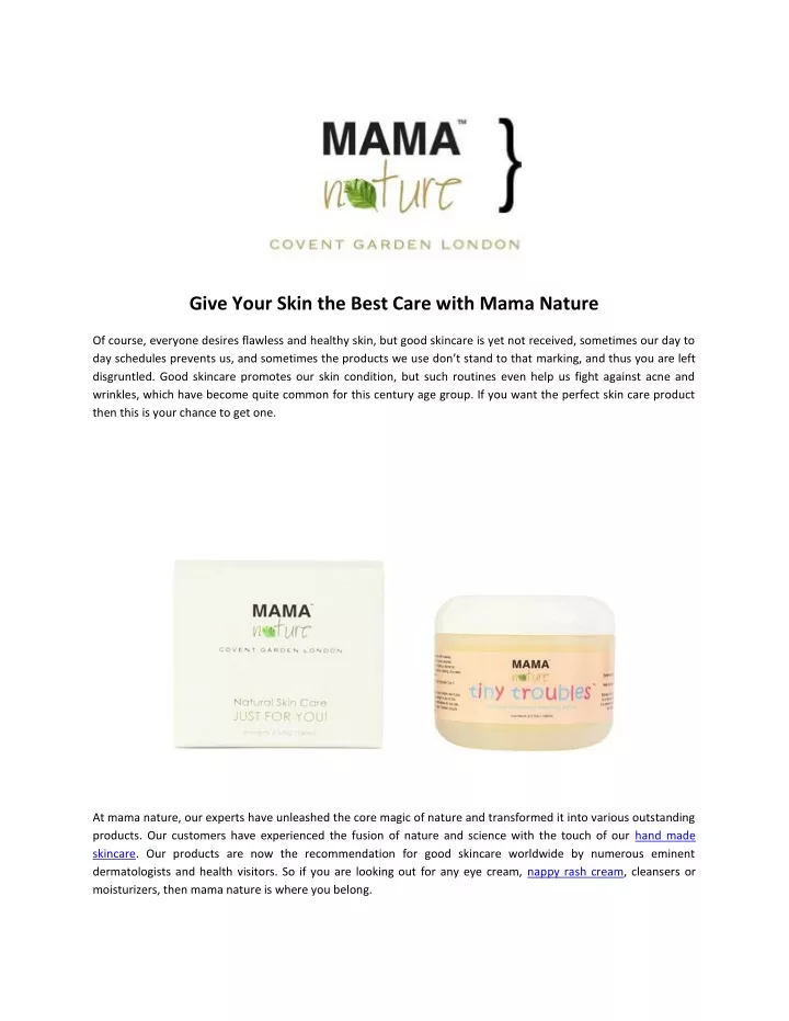 give your skin the best care with mama nature
