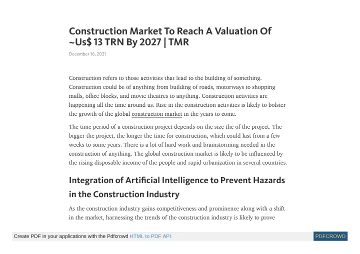 construction market to reach a valuation