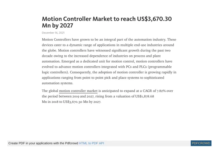 motion controller market to reach