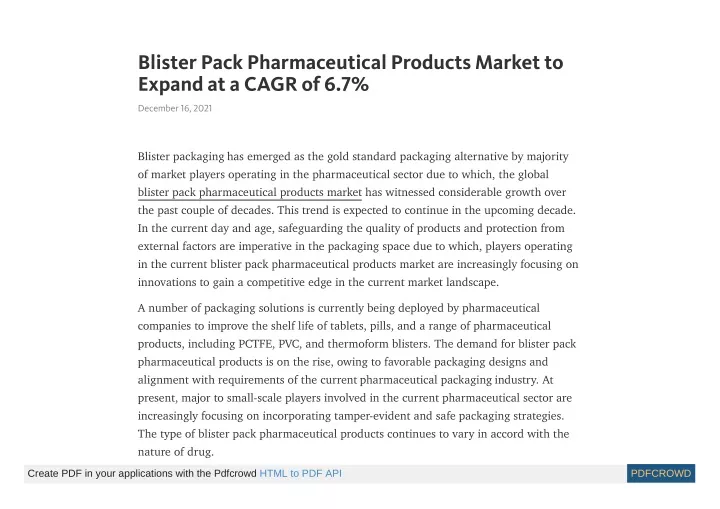 blister pack pharmaceutical products market
