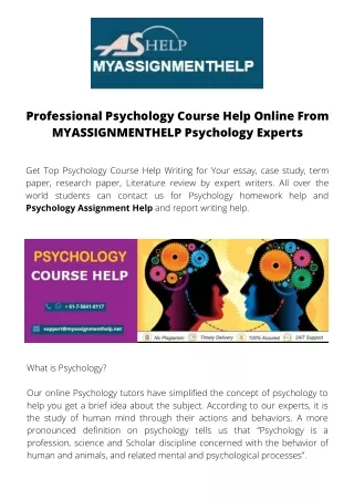 Professional Psychology Course Help Online From MYASSIGNMENTHELP Psychology Experts