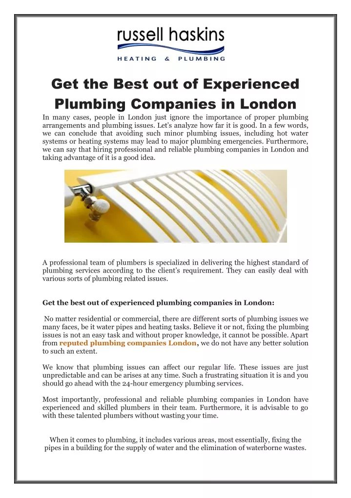 get the best out of experienced plumbing