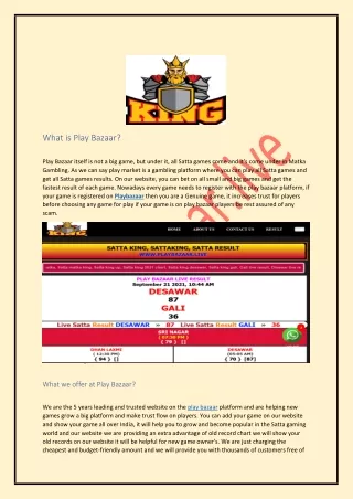Play bazaar Online Result Website