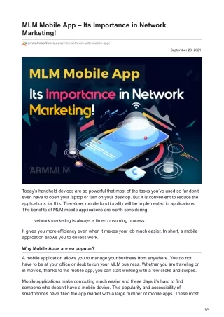 MLM Mobile App  Its Importance in Network Marketing