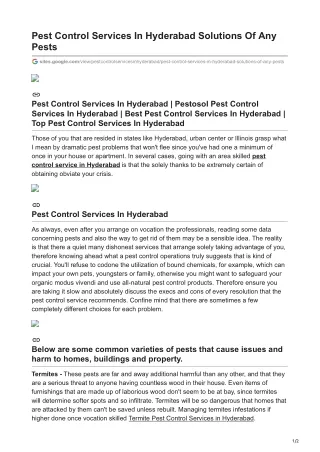 Pest Control Services In Hyderabad Solutions Of Any Pests