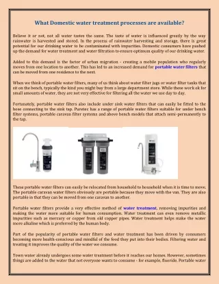 What Domestic water treatment processes are available?