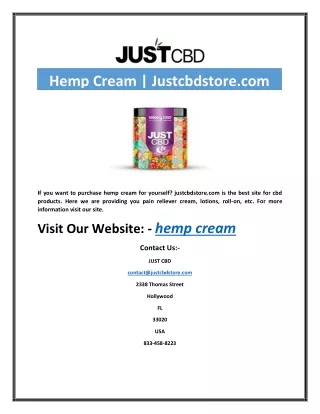 Hemp Cream | Justcbdstore.com