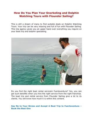 How Do You Plan Your Snorkeling and Dolphin Watching Tours with Flounder Sailing