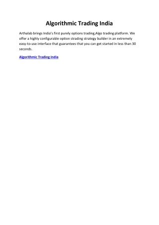 Algorithmic Trading India