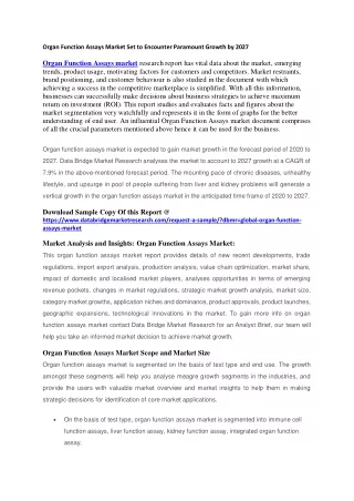 organ function assays market set to encounter