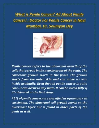 What is the Penile Cancer Know in Detail : Doctor For Penile Cancer In India