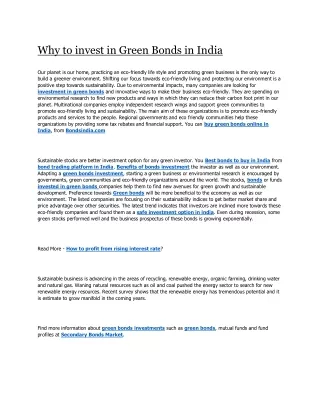 why to invest in green bonds in india