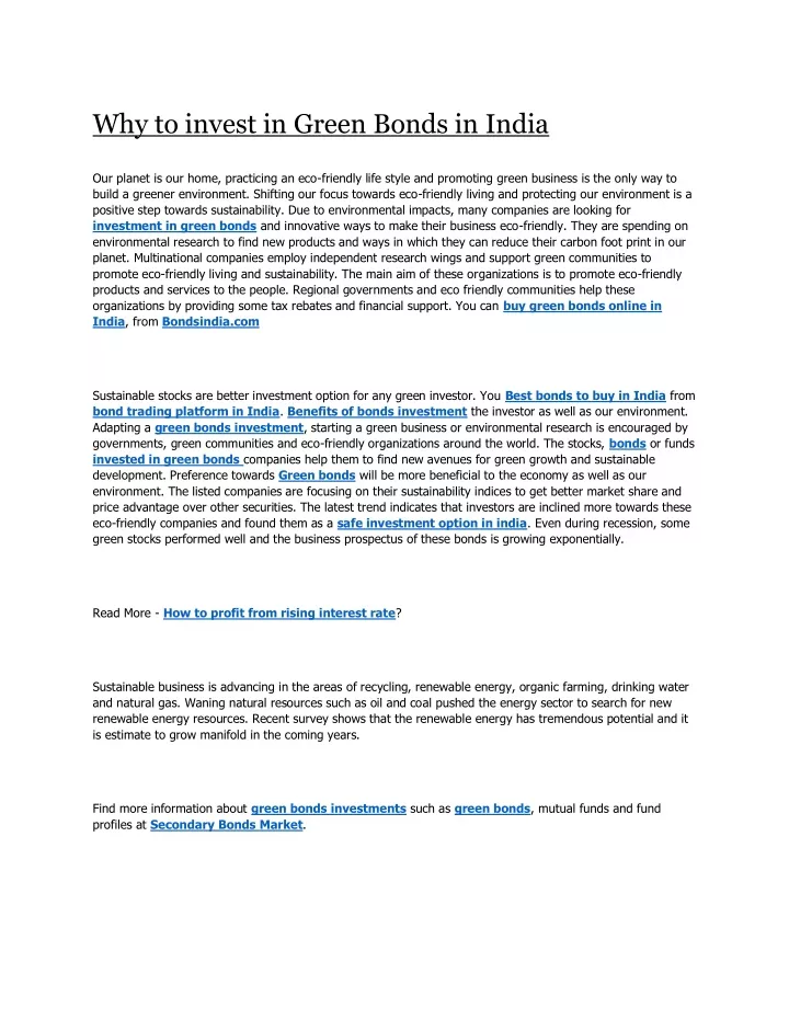 why to invest in green bonds in india