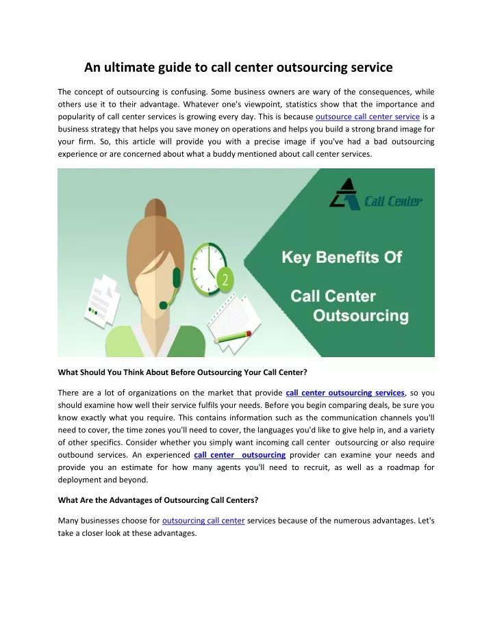 an ultimate guide to call center outsourcing