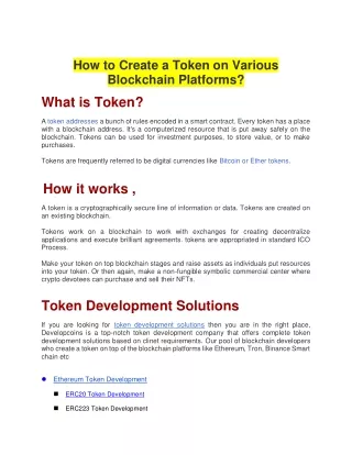 How to Create a Token on Various Blockchain Platforms?